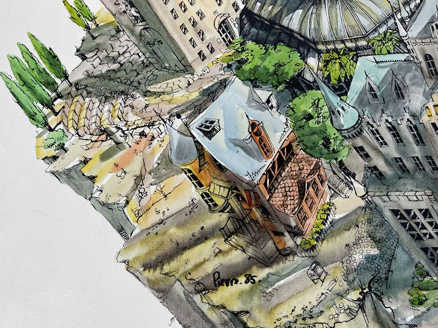 Original Pierre Perspective Painting On Canvas Of Cataclysmic San Francisco Skyline Pierre Was A Parisian Street Artist Paris France Montmartre 33 X 28 [Photo 5]