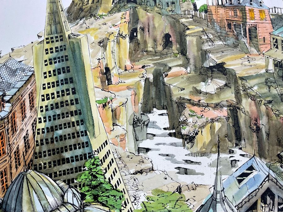 Original Pierre Perspective Painting On Canvas Of Cataclysmic San Francisco Skyline Pierre Was A Parisian Street Artist Paris France Montmartre 33 X 28 [Photo 14]