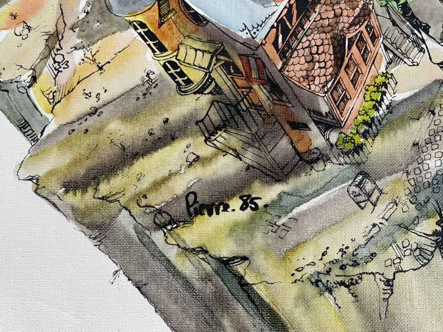 Original Pierre Perspective Painting On Canvas Of Cataclysmic San Francisco Skyline Pierre Was A Parisian Street Artist Paris France Montmartre 33 X 28 [Photo 2]