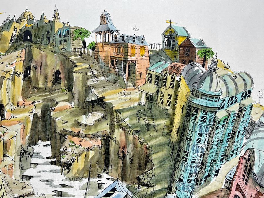 Original Pierre Perspective Painting On Canvas Of Cataclysmic San Francisco Skyline Pierre Was A Parisian Street Artist Paris France Montmartre 33 X 28 [Photo 12]