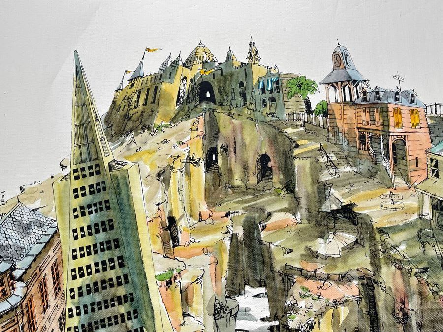 Original Pierre Perspective Painting On Canvas Of Cataclysmic San Francisco Skyline Pierre Was A Parisian Street Artist Paris France Montmartre 33 X 28 [Photo 13]