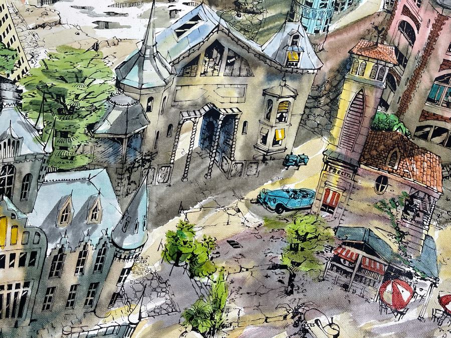 Original Pierre Perspective Painting On Canvas Of Cataclysmic San Francisco Skyline Pierre Was A Parisian Street Artist Paris France Montmartre 33 X 28 [Photo 16]