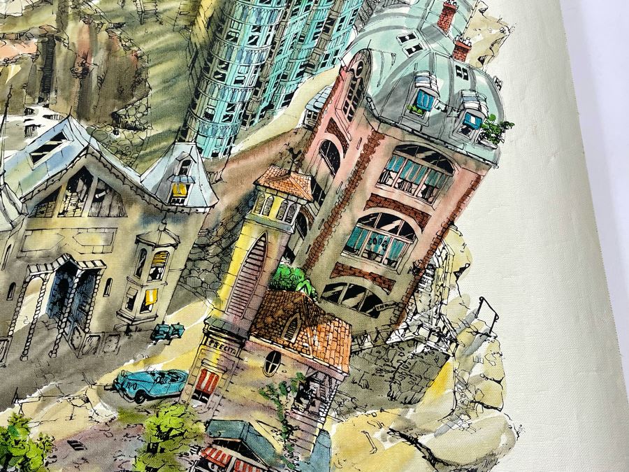Original Pierre Perspective Painting On Canvas Of Cataclysmic San Francisco Skyline Pierre Was A Parisian Street Artist Paris France Montmartre 33 X 28 [Photo 10]
