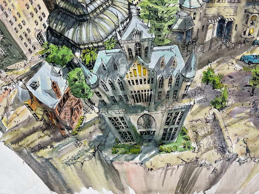 Original Pierre Perspective Painting On Canvas Of Cataclysmic San Francisco Skyline Pierre Was A Parisian Street Artist Paris France Montmartre 33 X 28 [Photo 3]