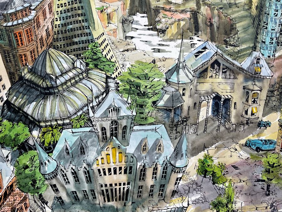 Original Pierre Perspective Painting On Canvas Of Cataclysmic San Francisco Skyline Pierre Was A Parisian Street Artist Paris France Montmartre 33 X 28 [Photo 15]