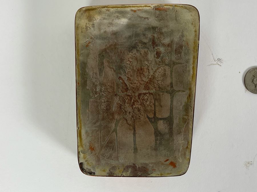 Vintage Chinese Old Porcelain Hand Painted Shard Metal Trinket Box 4W X 5.5L X 2H [Photo 7]