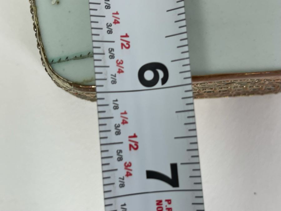 Vintage Chinese Old Porcelain Hand Painted Shard Metal Trinket Box 4W X 6L X 2H [Photo 10]