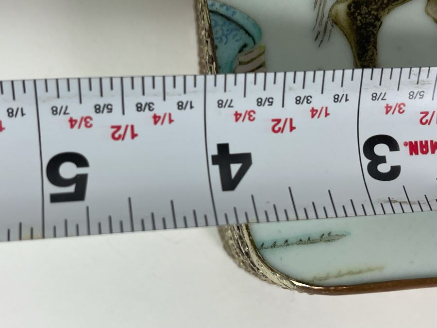 Vintage Chinese Old Porcelain Hand Painted Shard Metal Trinket Box 4W X 6L X 2H [Photo 9]