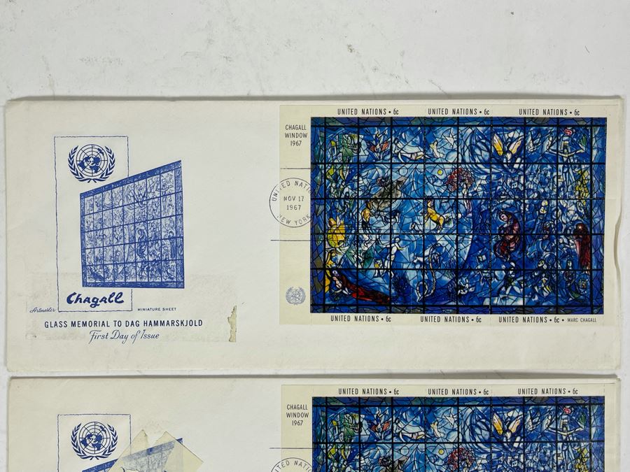 (3) Vintage 1967 First Day Cover Stamps Of Marc Chagall Glass Memorial To Dag Hammarskjold [Photo 2]