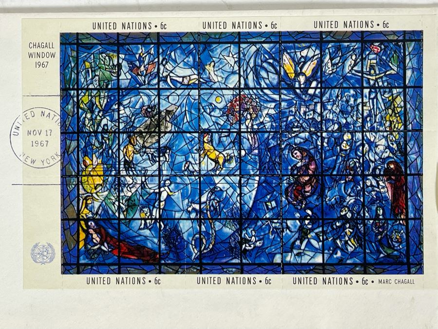 (3) Vintage 1967 First Day Cover Stamps Of Marc Chagall Glass Memorial To Dag Hammarskjold [Photo 4]