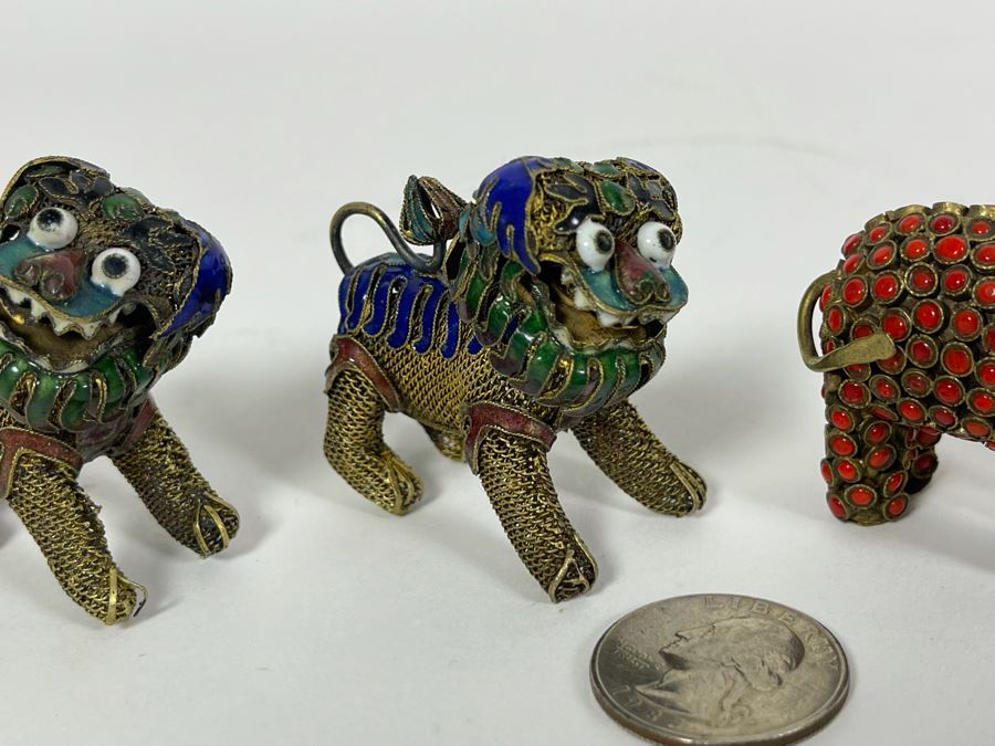 Vintage Nepalese Tibetan Brass Filigree Elephant With Inlayed Turquoise ...