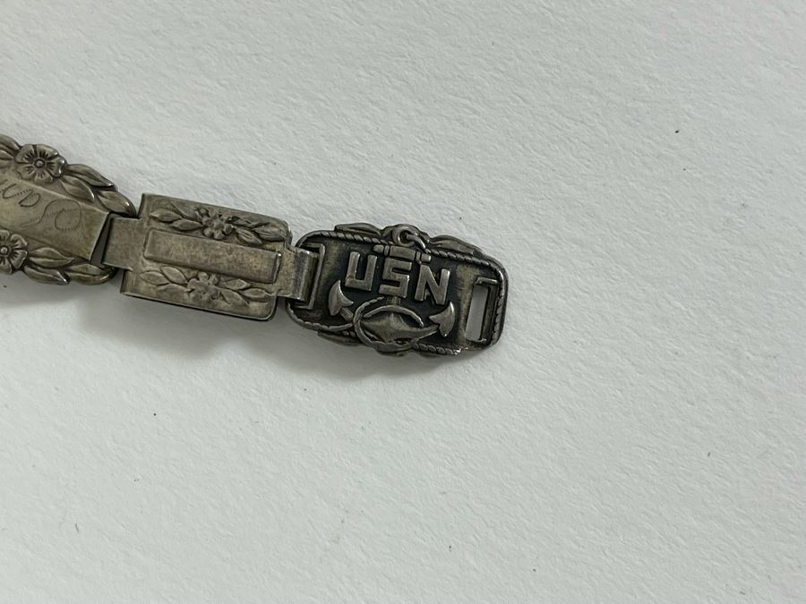 Vintage Sterling Silver USN Forget-Me-Not Bracelet 14g [Photo 5]