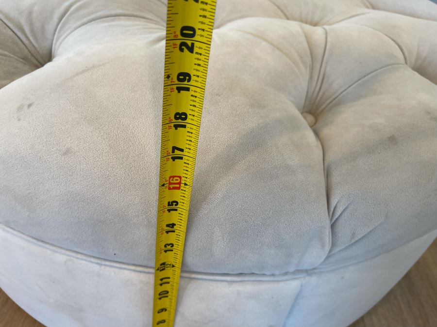Tufted Round Gray Upholstered Ottoman 38W X 16H [Photo 4]