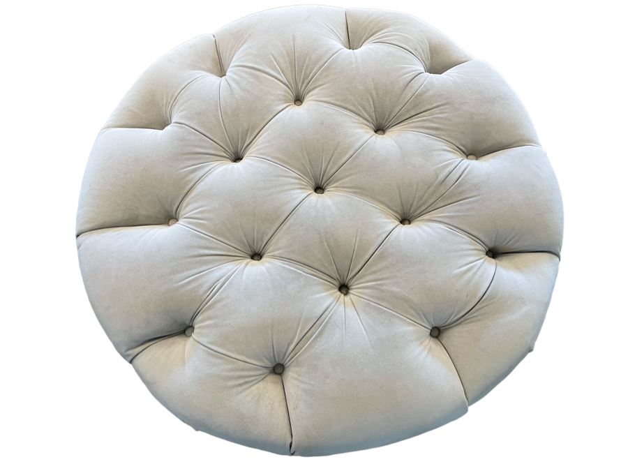 Tufted Round Gray Upholstered Ottoman 38W X 16H [Photo 1]