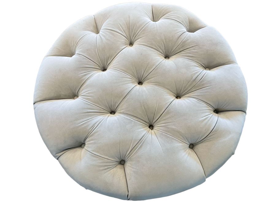 Tufted Round Gray Upholstered Ottoman 38W X 16H