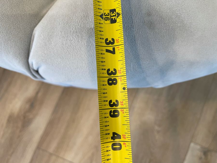 Tufted Round Gray Upholstered Ottoman 38W X 16H [Photo 3]