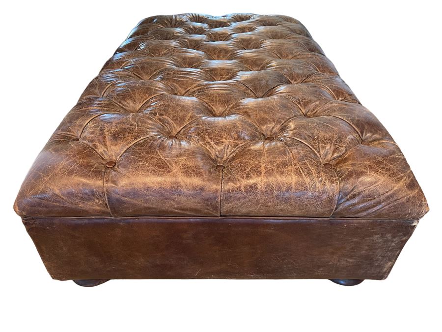Restoration Hardware Tufted Leather Large Ottoman 60W X 36D X 17H [Photo 2]