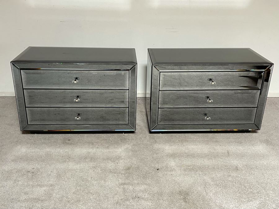 Pair Of Mirrored 3-Drawer Dressers Chest Of Drawers 36W X 20D X 25H [Photo 1]