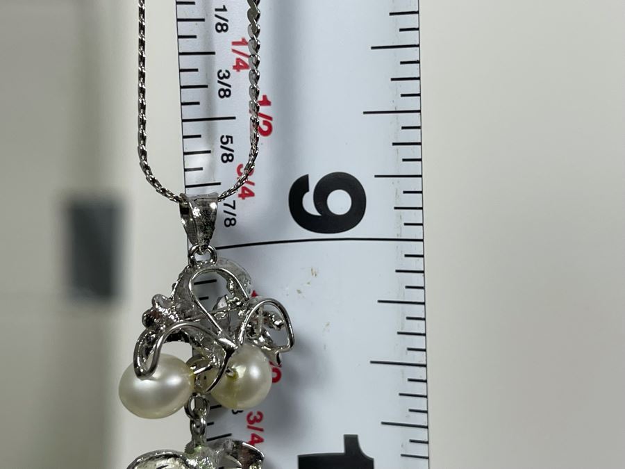 8K (333) White Gold 18' Italian Necklace 2g With Base Metal Pearl Pendant [Photo 6]