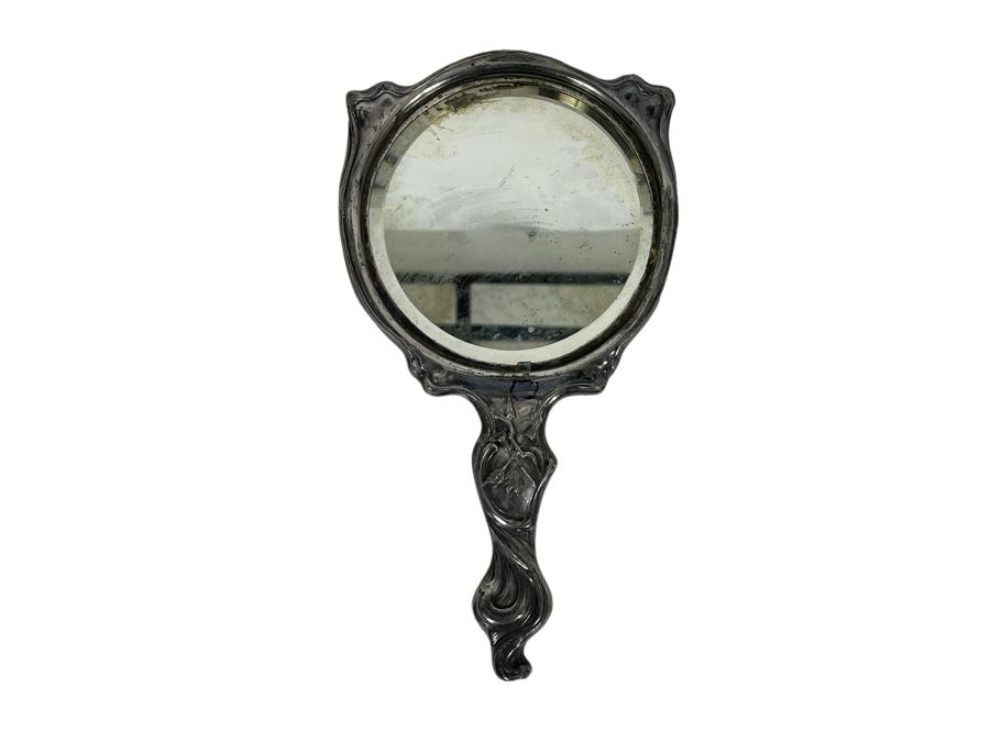 Vintage Art Nouveau Silver Plate Vanity Hand Mirror [Photo 3]