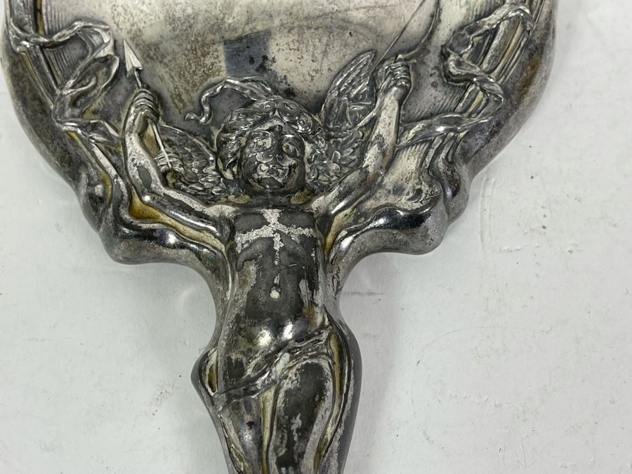 Vintage Art Nouveau Silver Plate Vanity Hand Mirror [Photo 5]