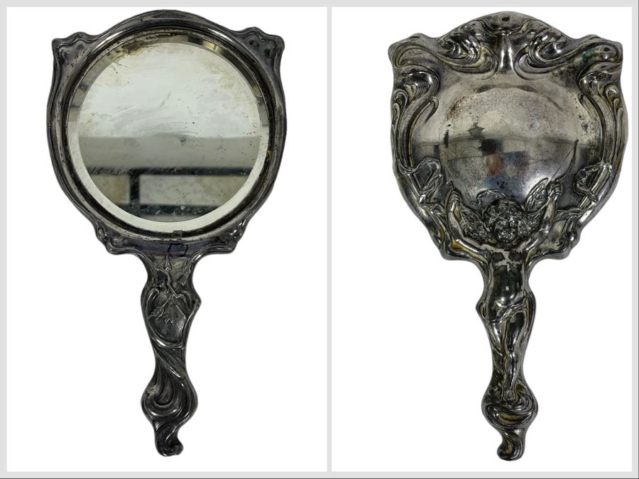 Vintage Art Nouveau Silver Plate Vanity Hand Mirror [Photo 1]