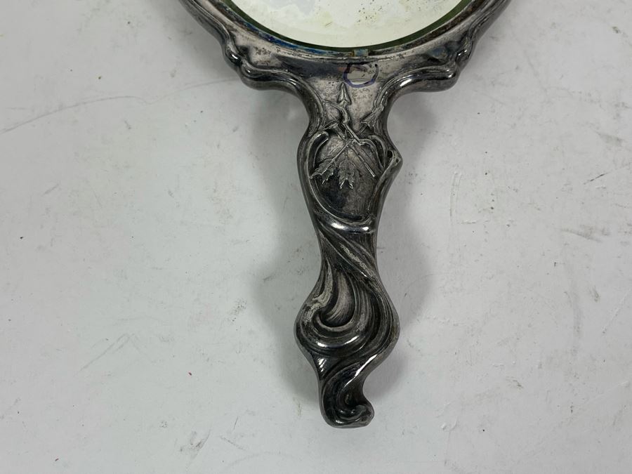Vintage Art Nouveau Silver Plate Vanity Hand Mirror [Photo 6]