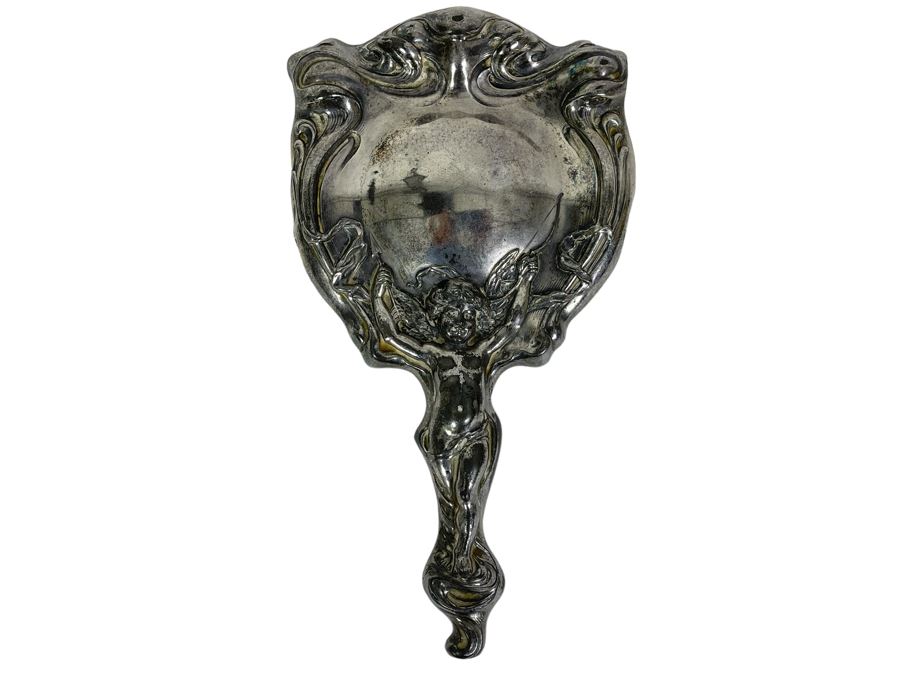 Vintage Art Nouveau Silver Plate Vanity Hand Mirror [Photo 2]