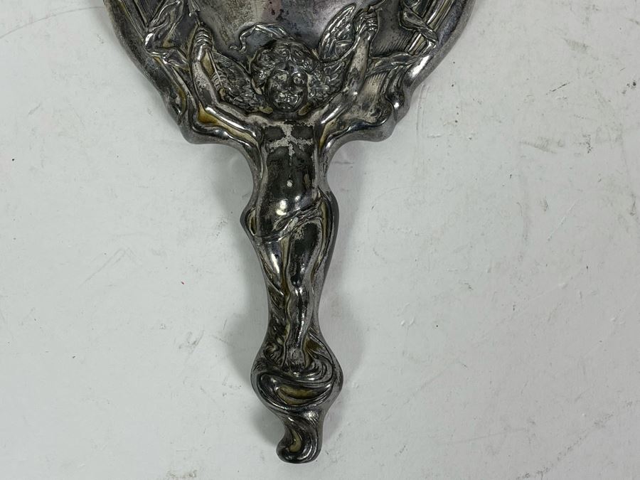Vintage Art Nouveau Silver Plate Vanity Hand Mirror [Photo 4]