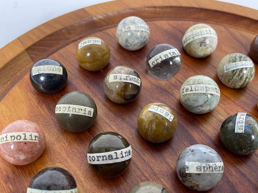 Vintage Solitaire Set With Semi-Precious Stone Marble Collection With Wooden Display 10.5R [Photo 5]