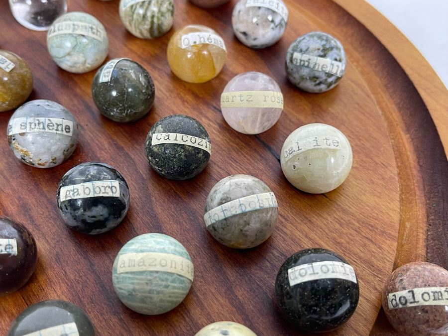 Vintage Solitaire Set With Semi-Precious Stone Marble Collection With Wooden Display 10.5R [Photo 7]