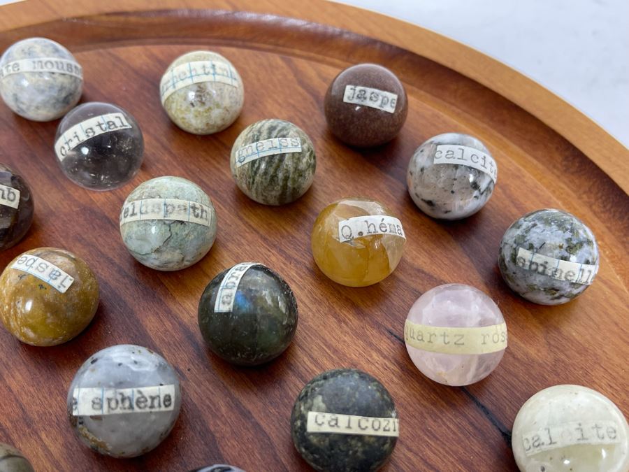 Vintage Solitaire Set With Semi-Precious Stone Marble Collection With Wooden Display 10.5R [Photo 6]