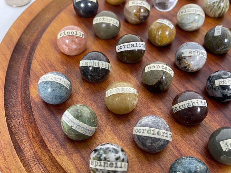 Vintage Solitaire Set With Semi-Precious Stone Marble Collection With Wooden Display 10.5R [Photo 4]