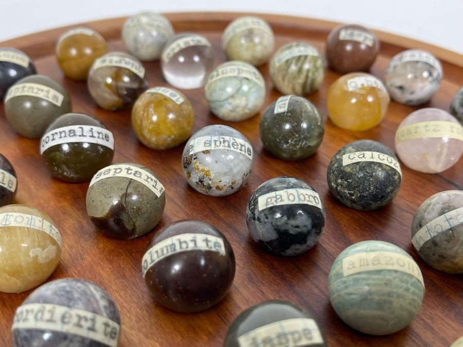 Vintage Solitaire Set With Semi-Precious Stone Marble Collection With Wooden Display 10.5R [Photo 10]