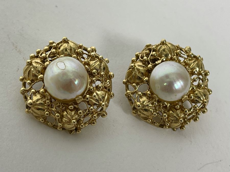 14K Gold Pearl Earrings 12g [Photo 3]