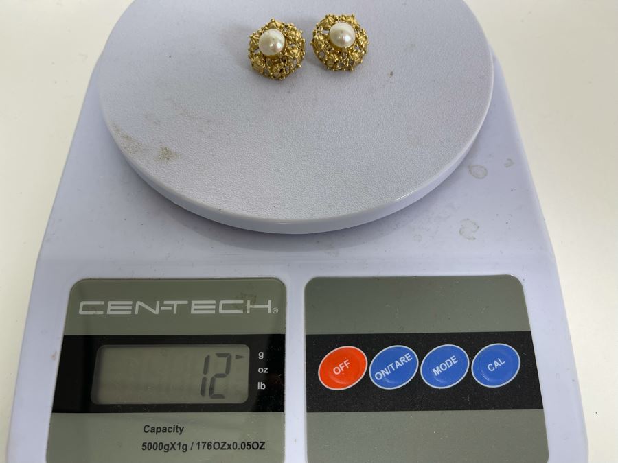 14K Gold Pearl Earrings 12g [Photo 9]