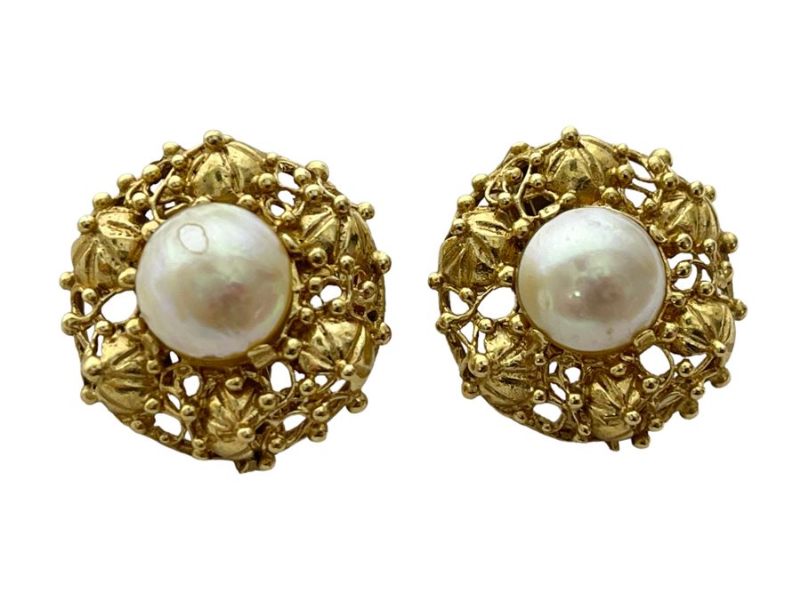 14K Gold Pearl Earrings 12g