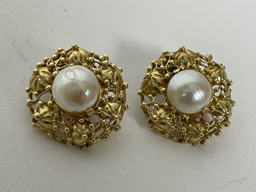 14K Gold Pearl Earrings 12g [Photo 4]