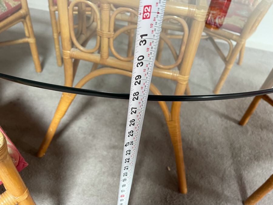 Vintage Bamboo / Rattan Dining Table 48R X 28H With Six Armchairs [Photo 14]