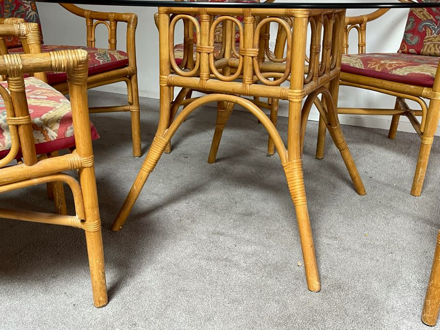 Vintage Bamboo / Rattan Dining Table 48R X 28H With Six Armchairs [Photo 11]