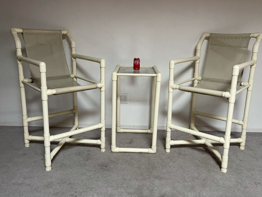 Outdoor Furniture Set With Pair Of Bar Height Armchairs 23.5W X 32D X 49H And Side Table 21W X 17D X 32H [Photo 2]