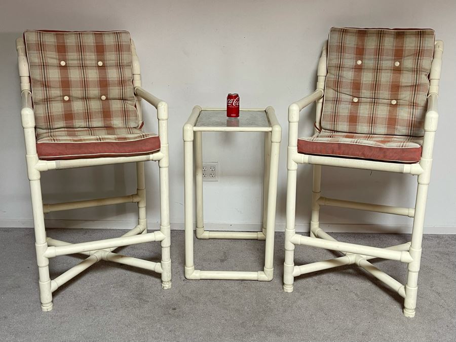 Outdoor Furniture Set With Pair Of Bar Height Armchairs 23.5W X 32D X 49H And Side Table 21W X 17D X 32H [Photo 5]