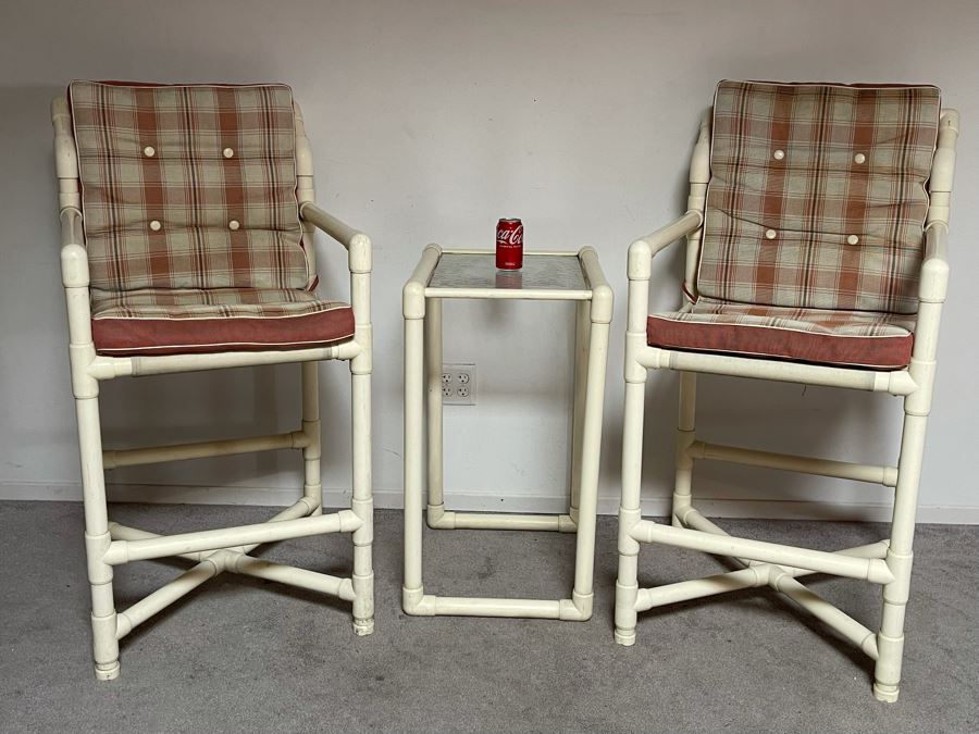 Outdoor Furniture Set With Pair Of Bar Height Armchairs 23.5W X 32D X 49H And Side Table 21W X 17D X 32H [Photo 4]