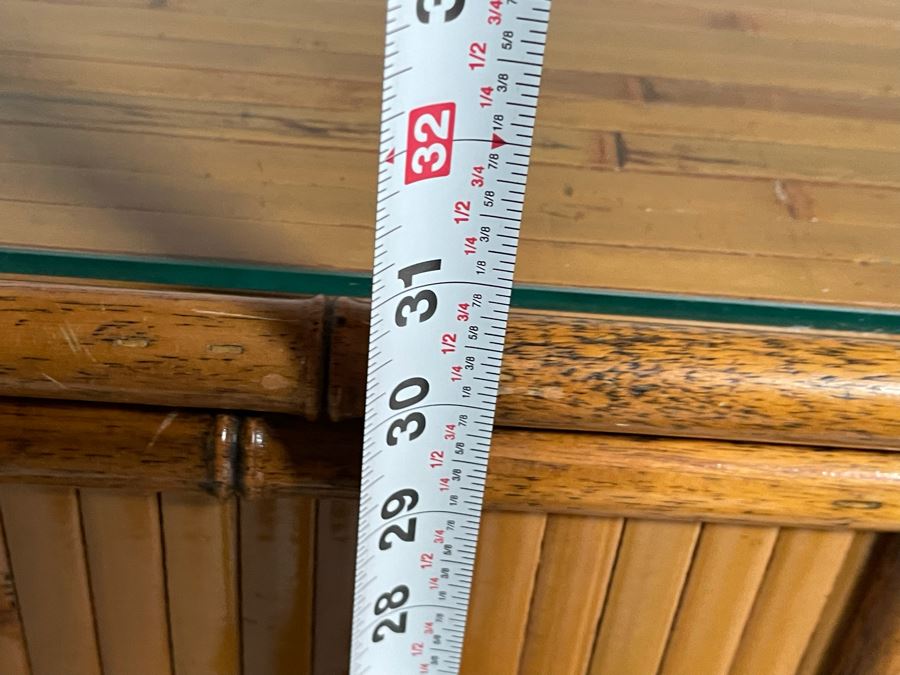 Vintage Hollywood Regency Bamboo Motif Wooden Chest Of Drawers Dresser With Glass Top 48W X 18D X 31H [Photo 10]