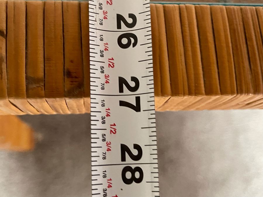 Vintage Rattan Glass Top Side Table 27W X 27D X 21H [Photo 5]