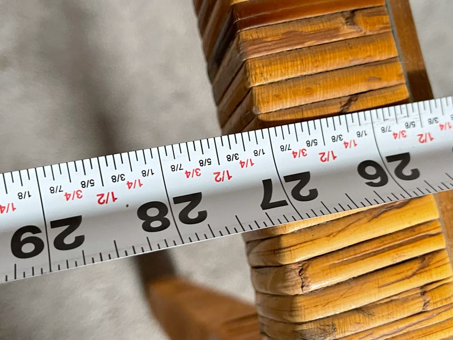 Vintage Rattan Glass Top Side Table 27W X 27D X 21H [Photo 4]