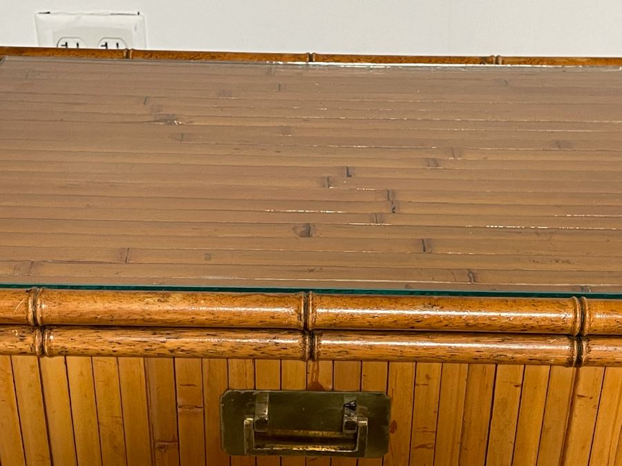 Vintage Hollywood Regency Side Table Cabinet With Glass Top 22W X 15D X 22H [Photo 5]