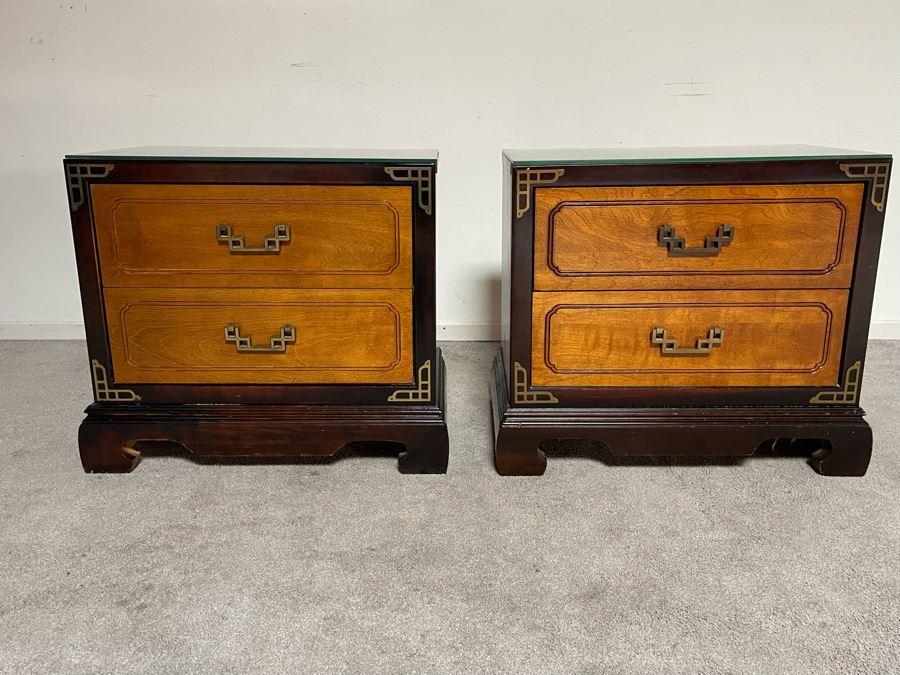 Pair Of Bassett Chinoiserie Side Tables 25W X 15D X 23H