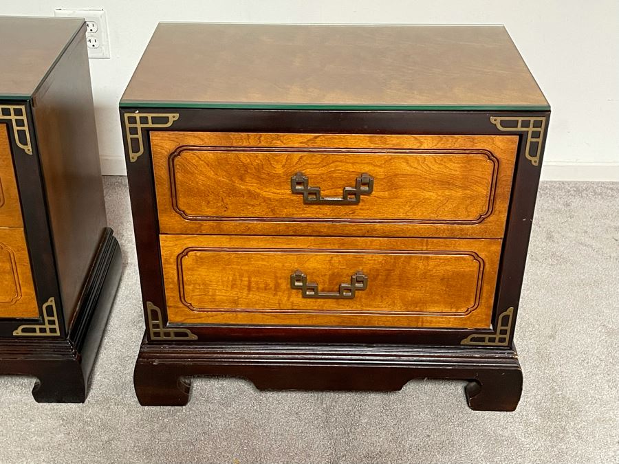 Pair Of Bassett Chinoiserie Side Tables 25W X 15D X 23H