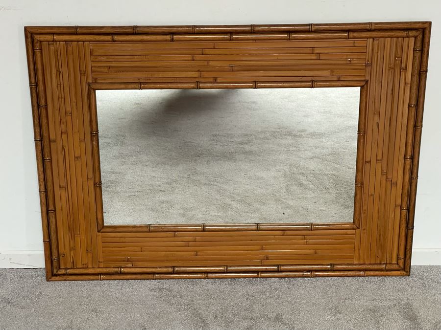 Wooden Bamboo Motif Wall Mirror 41 X 29.5 [Photo 2]